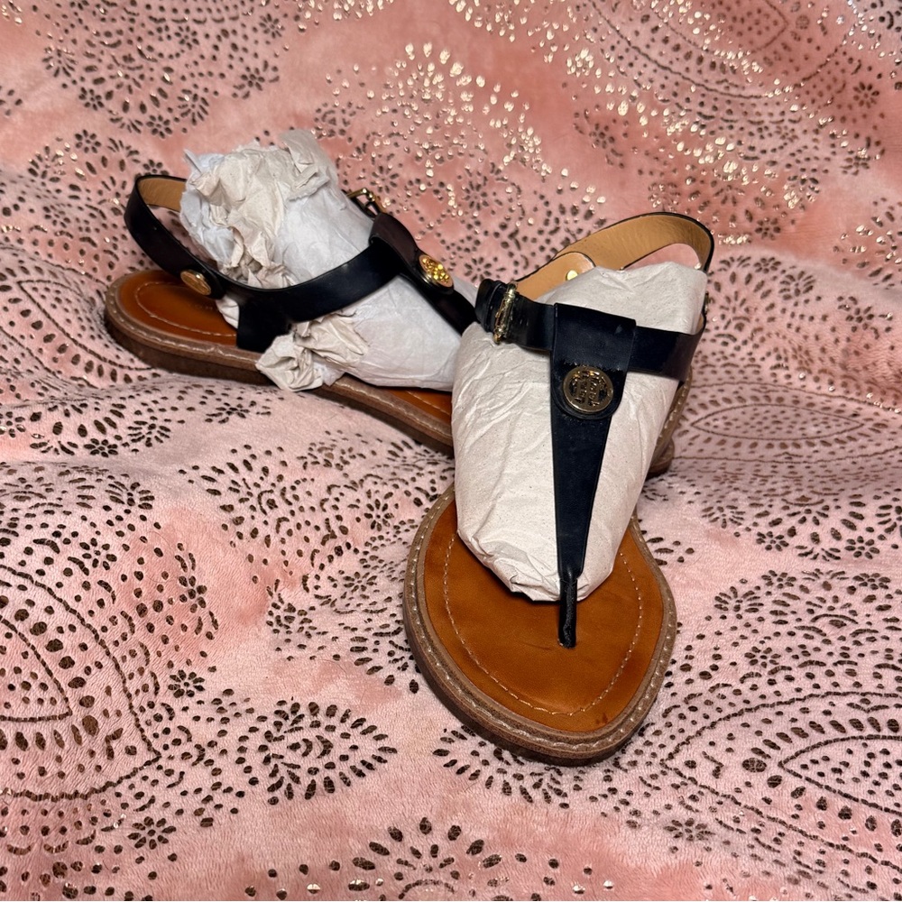 Tommy Hilfiger Black and Tan Sandals